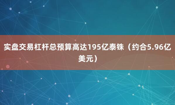 实盘交易杠杆总预算高达195亿泰铢（约合5.96亿美元）